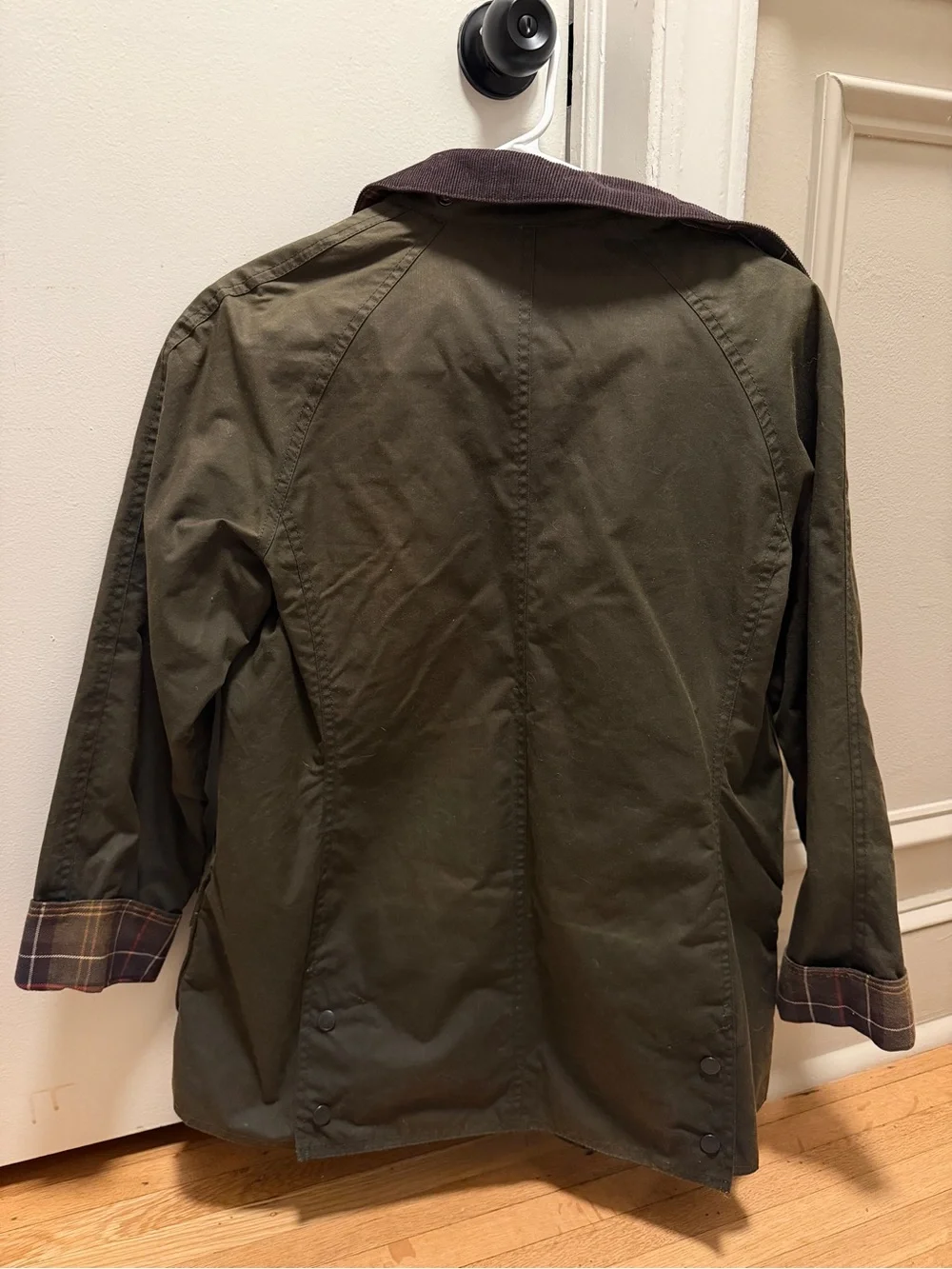Barbour Olive Green Waxed Field Jacket with Dark Corduroy Collar - Picture 4 of 5
